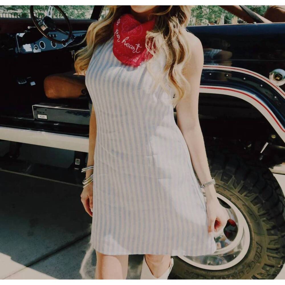 NEW SOFIE THE LABEL summer parade mini dress in blue and white stripe - Picture 1 of 6